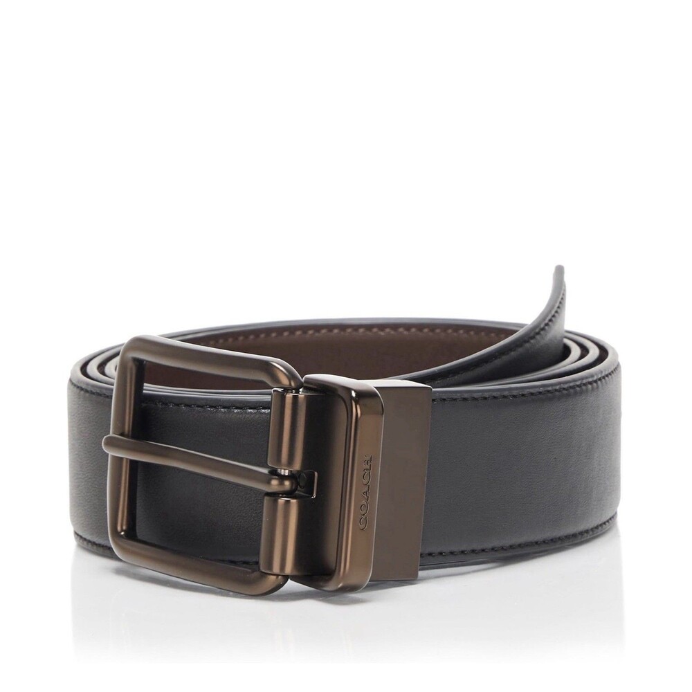 Coach Men’s Reversible Leather Belt Black Brown 38mm Gunmetal Buckle Size 42 NEW